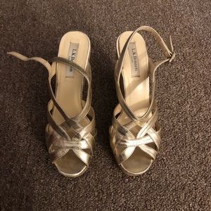 L.K. Bennett Gold Metallic Leather Wedges